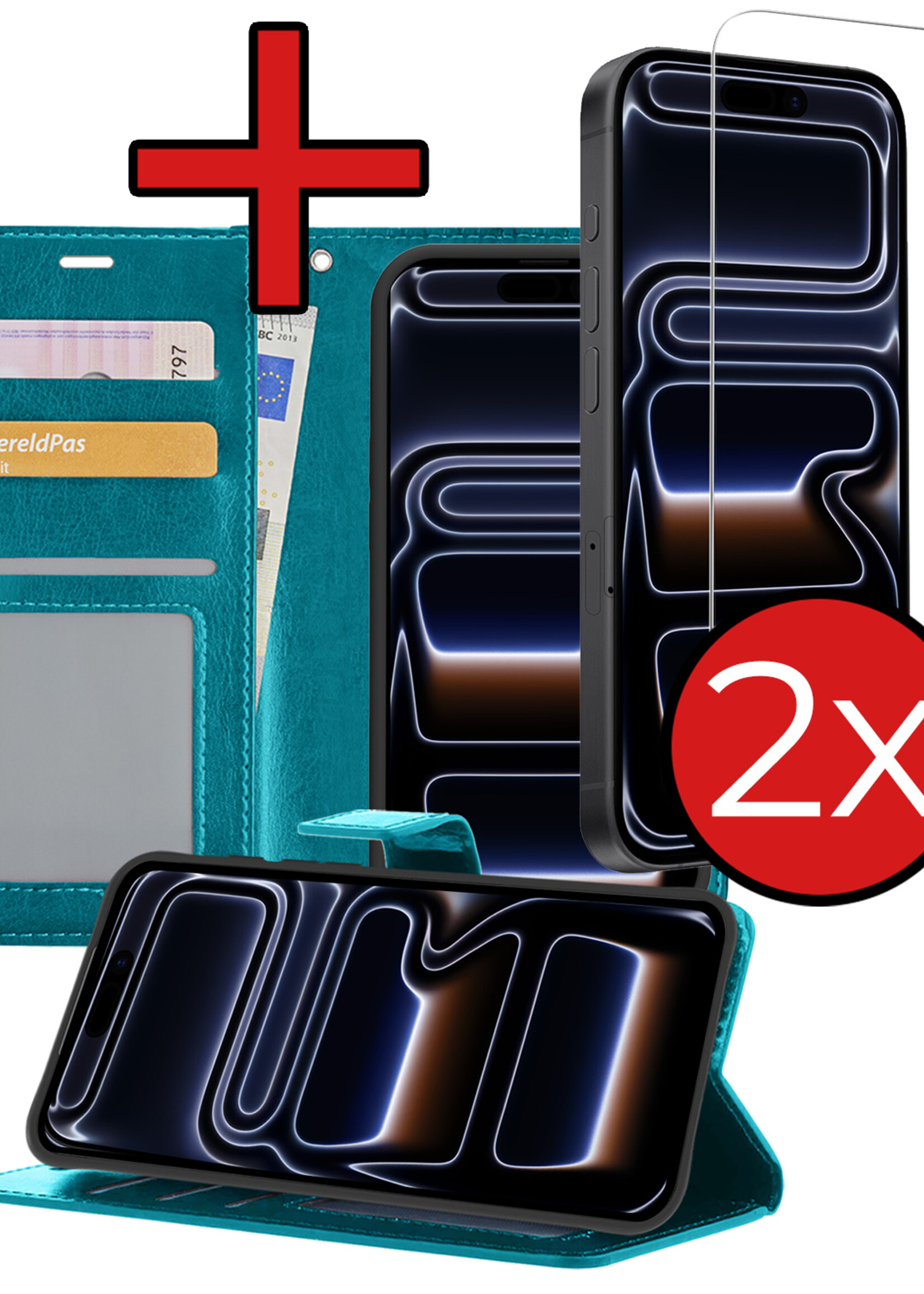 BTH BTH iPhone 17 Pro Max Hoesje Bookcase Met 2x Screenprotector - Turquoise