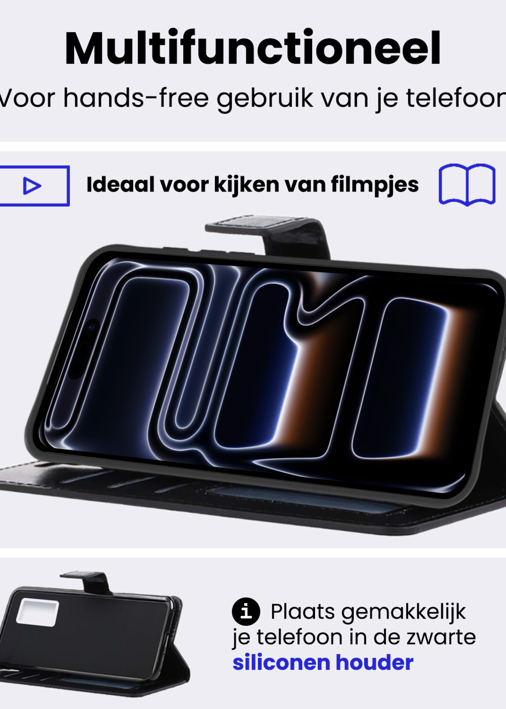 BTH BTH iPhone 17 Pro Max Hoesje Bookcase Met 2x Screenprotector - Zwart