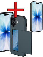 BTH BTH iPhone 17 Hoesje Pashouder Hard Met Screenprotector - Donker Blauw