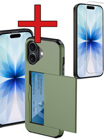 BTH BTH iPhone 17 Hoesje Pashouder Hard Met Screenprotector - Donker Groen