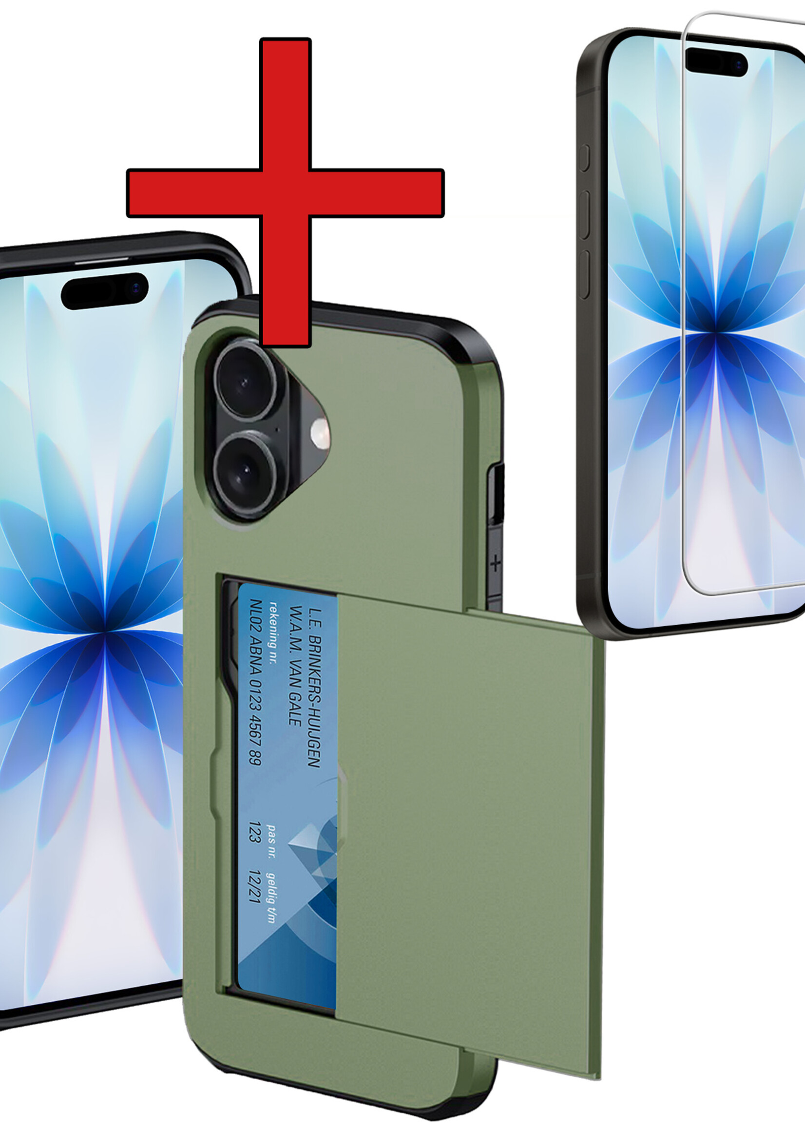 BTH BTH iPhone 17 Hoesje Pashouder Hard Met Screenprotector - Donker Groen