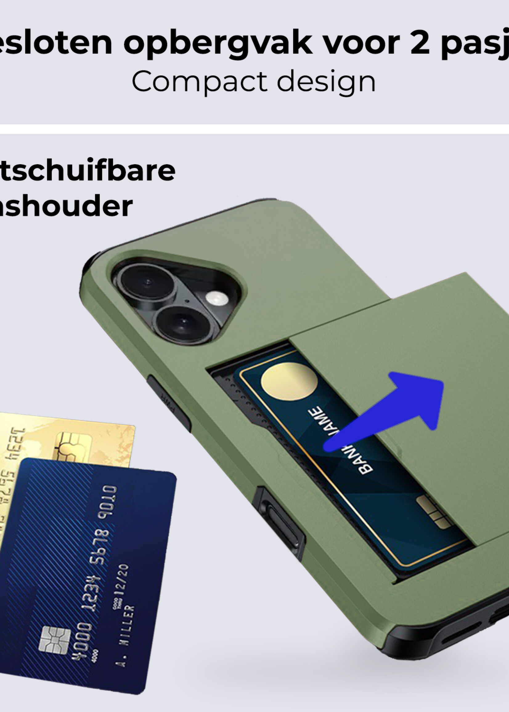 BTH BTH iPhone 17 Hoesje Pashouder Hard Met Screenprotector - Donker Groen