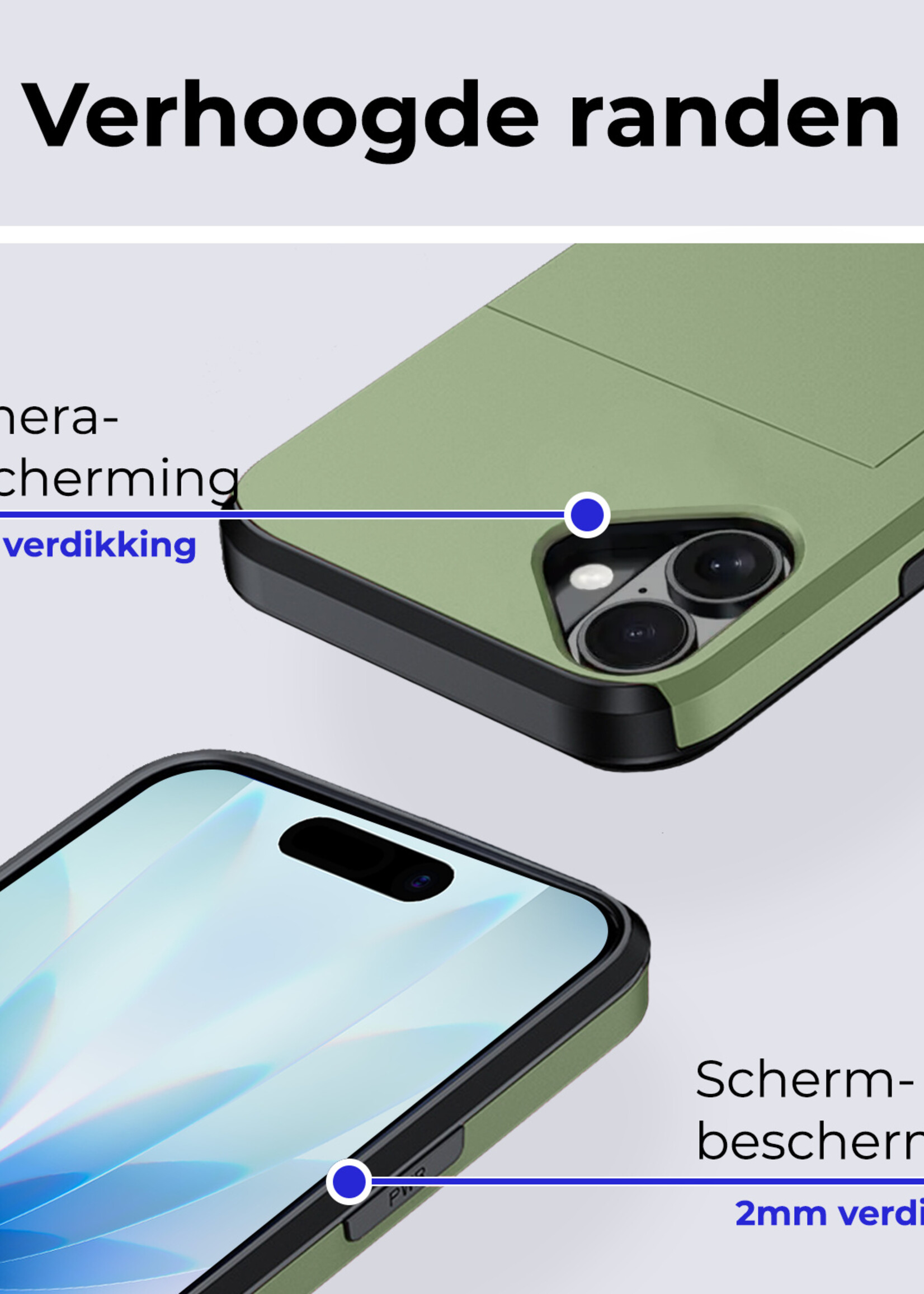 BTH BTH iPhone 17 Hoesje Pashouder Hard Met Screenprotector - Donker Groen