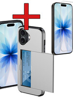 BTH BTH iPhone 17 Hoesje Pashouder Hard Met Screenprotector - Grijs