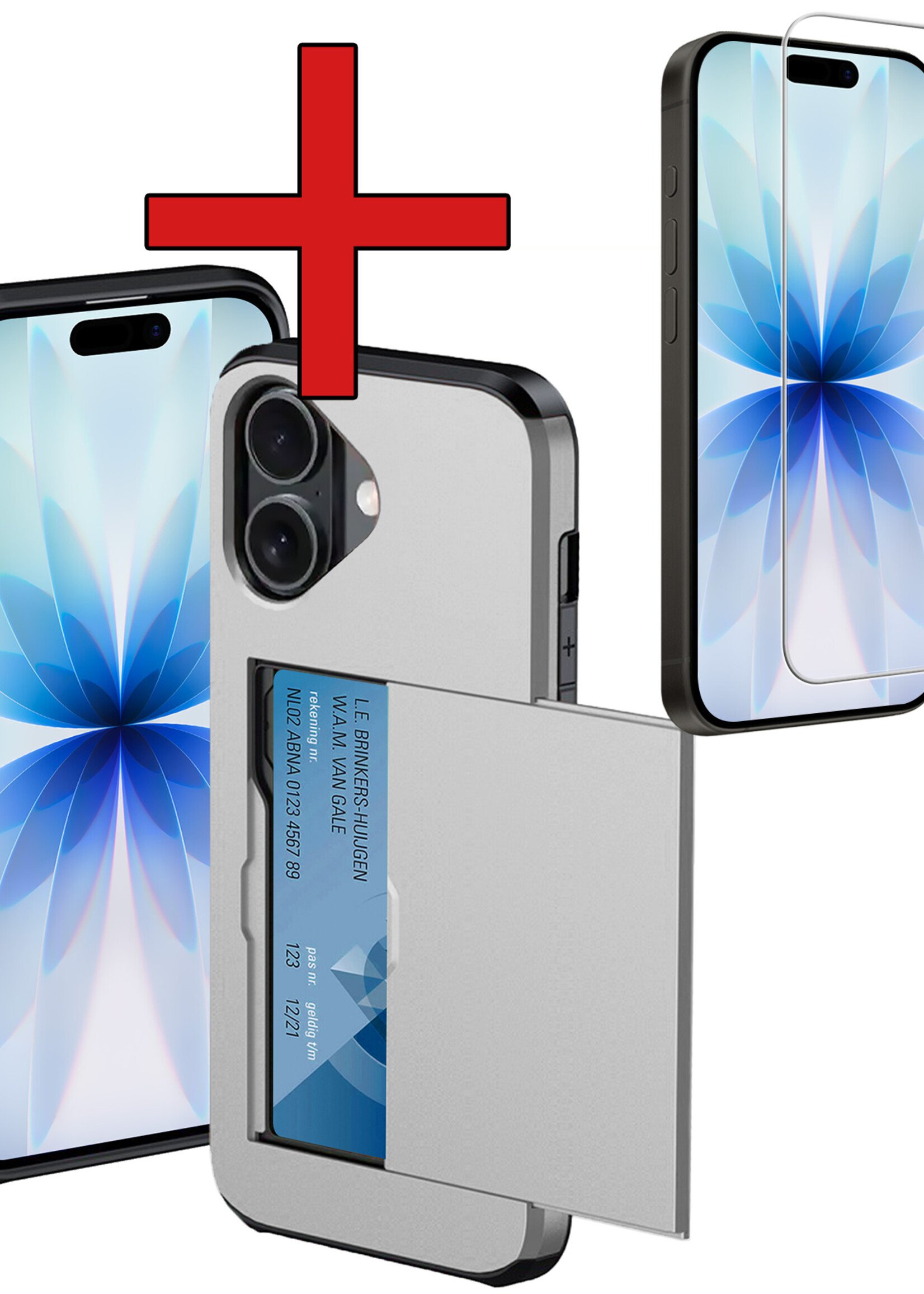 BTH BTH iPhone 17 Hoesje Pashouder Hard Met Screenprotector - Grijs