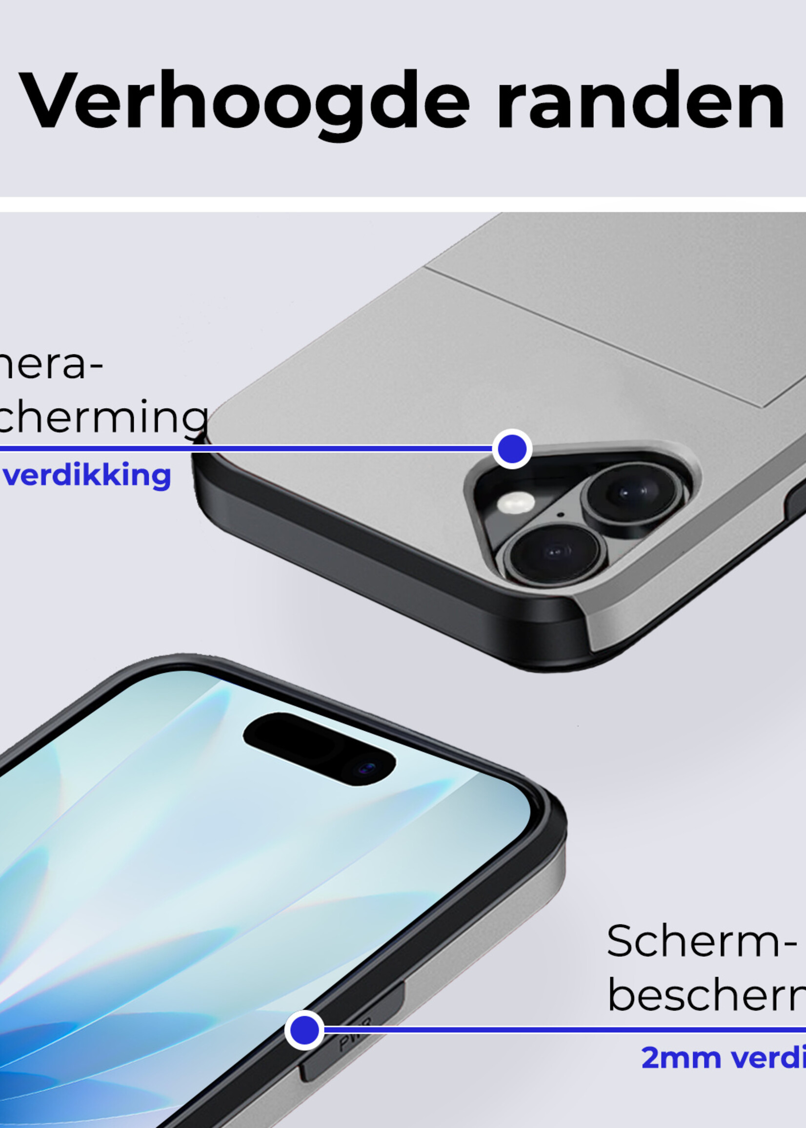 BTH BTH iPhone 17 Hoesje Pashouder Hard Met Screenprotector - Grijs