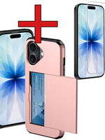 BTH BTH iPhone 17 Hoesje Pashouder Hard Met Screenprotector - Rosé Goud