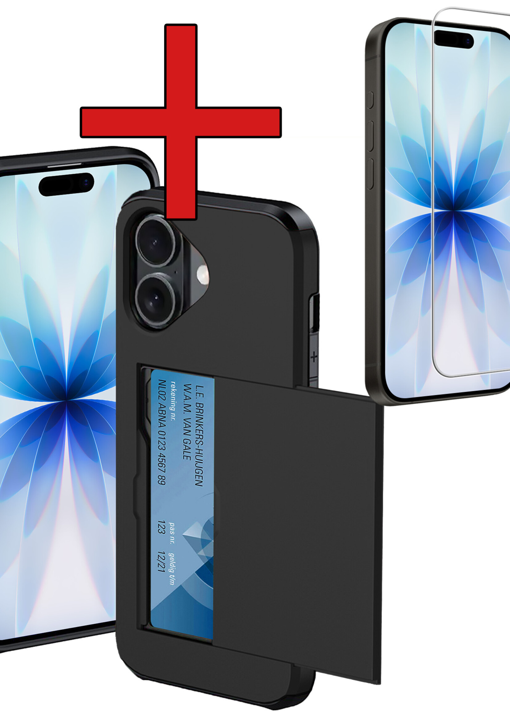 BTH BTH iPhone 17 Hoesje Pashouder Hard Met Screenprotector - Zwart