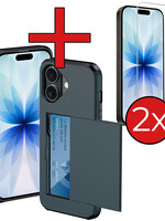 BTH BTH iPhone 17 Hoesje Pashouder Hard Met 2x Screenprotector - Donker Blauw