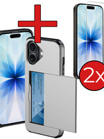 BTH BTH iPhone 17 Hoesje Pashouder Hard Met 2x Screenprotector - Grijs