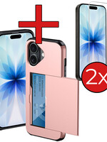 BTH BTH iPhone 17 Hoesje Pashouder Hard Met 2x Screenprotector - Rosé Goud