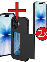 BTH BTH iPhone 17 Hoesje Pashouder Hard Met 2x Screenprotector - Zwart