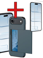 BTH BTH iPhone Air Hoesje Pashouder Hard Met Screenprotector - Donker Blauw
