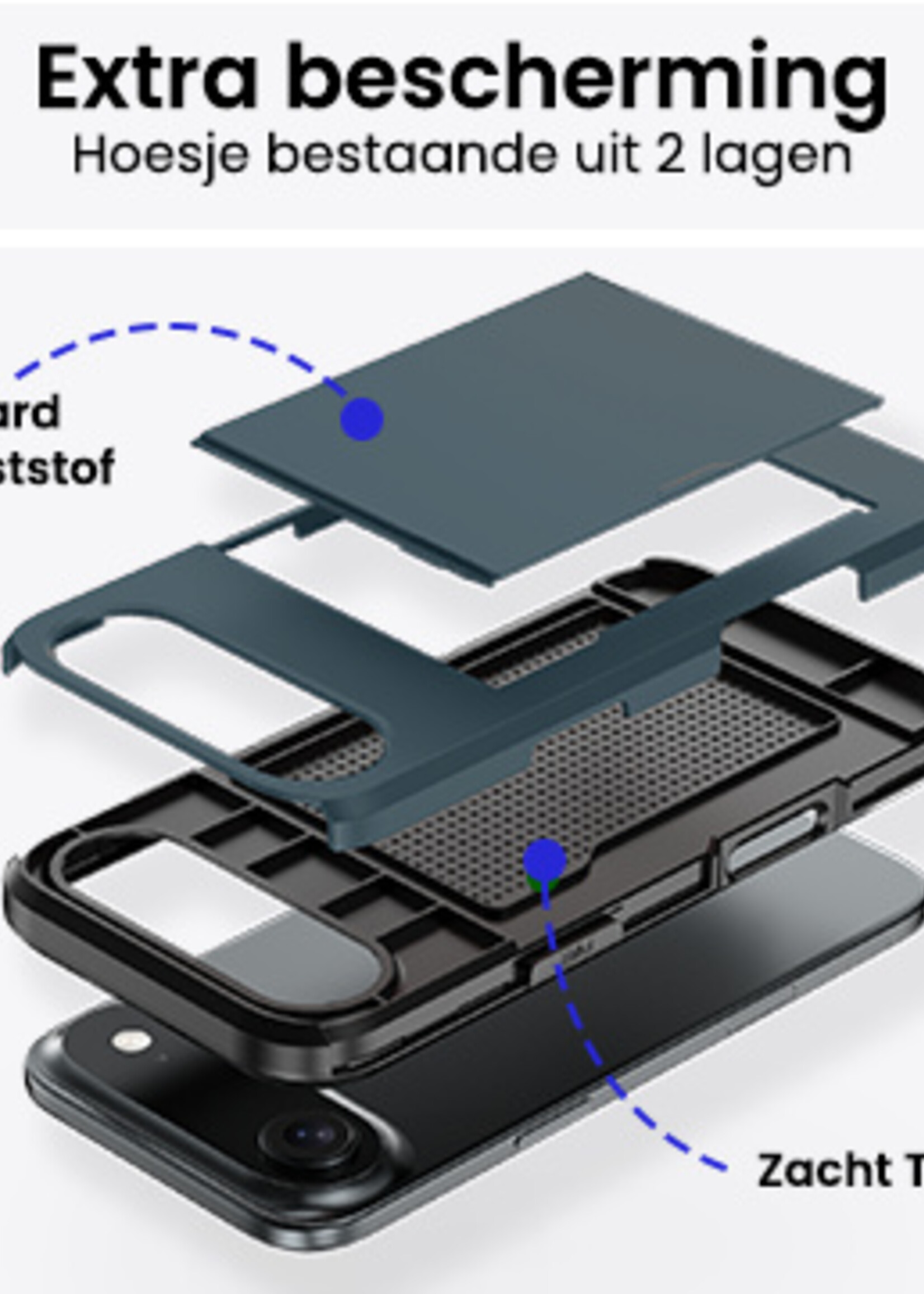 BTH BTH iPhone Air Hoesje Pashouder Hard Met Screenprotector - Donker Blauw