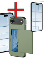 BTH BTH iPhone Air Hoesje Pashouder Hard Met Screenprotector - Donker Groen