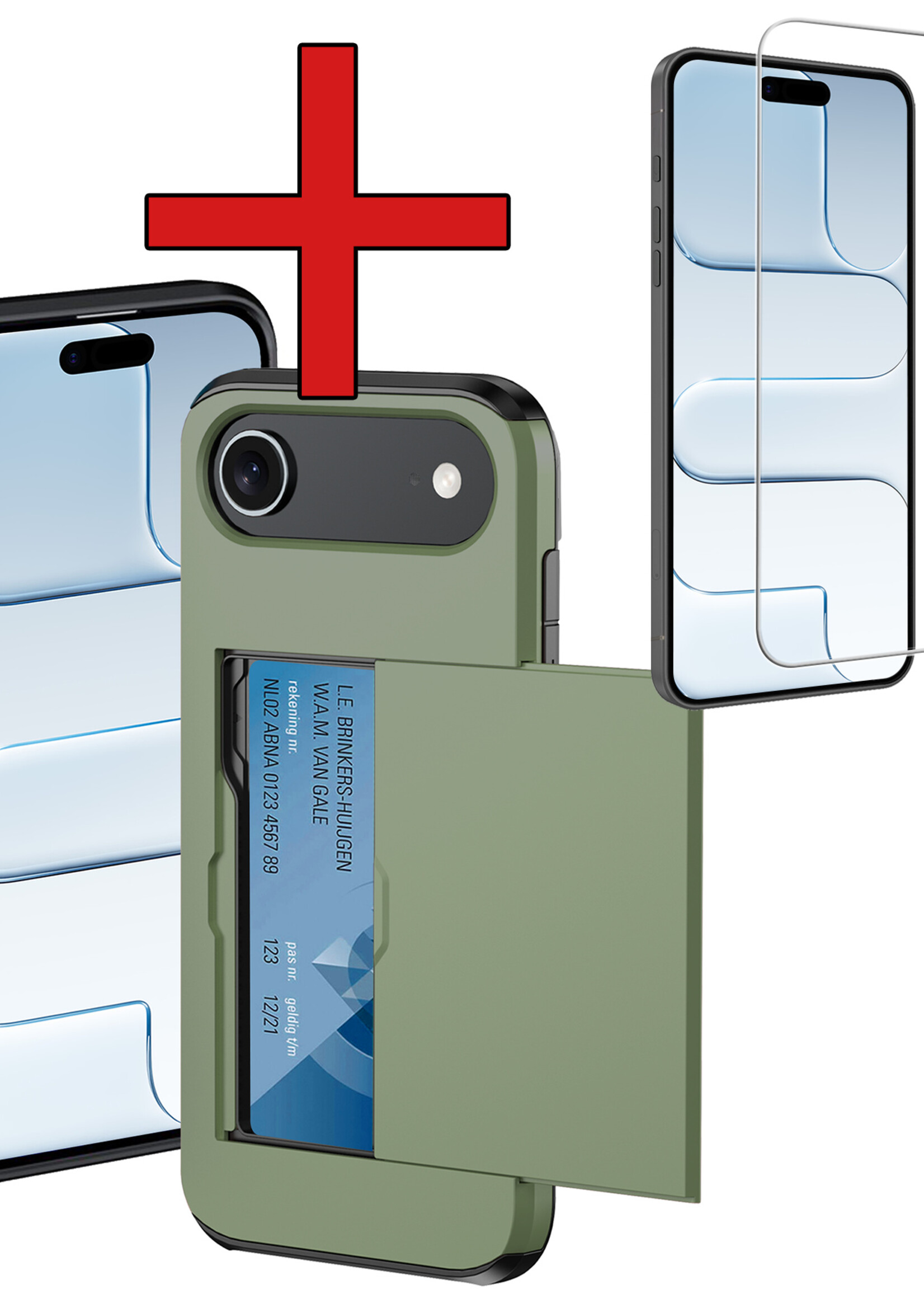 BTH BTH iPhone Air Hoesje Pashouder Hard Met Screenprotector - Donker Groen