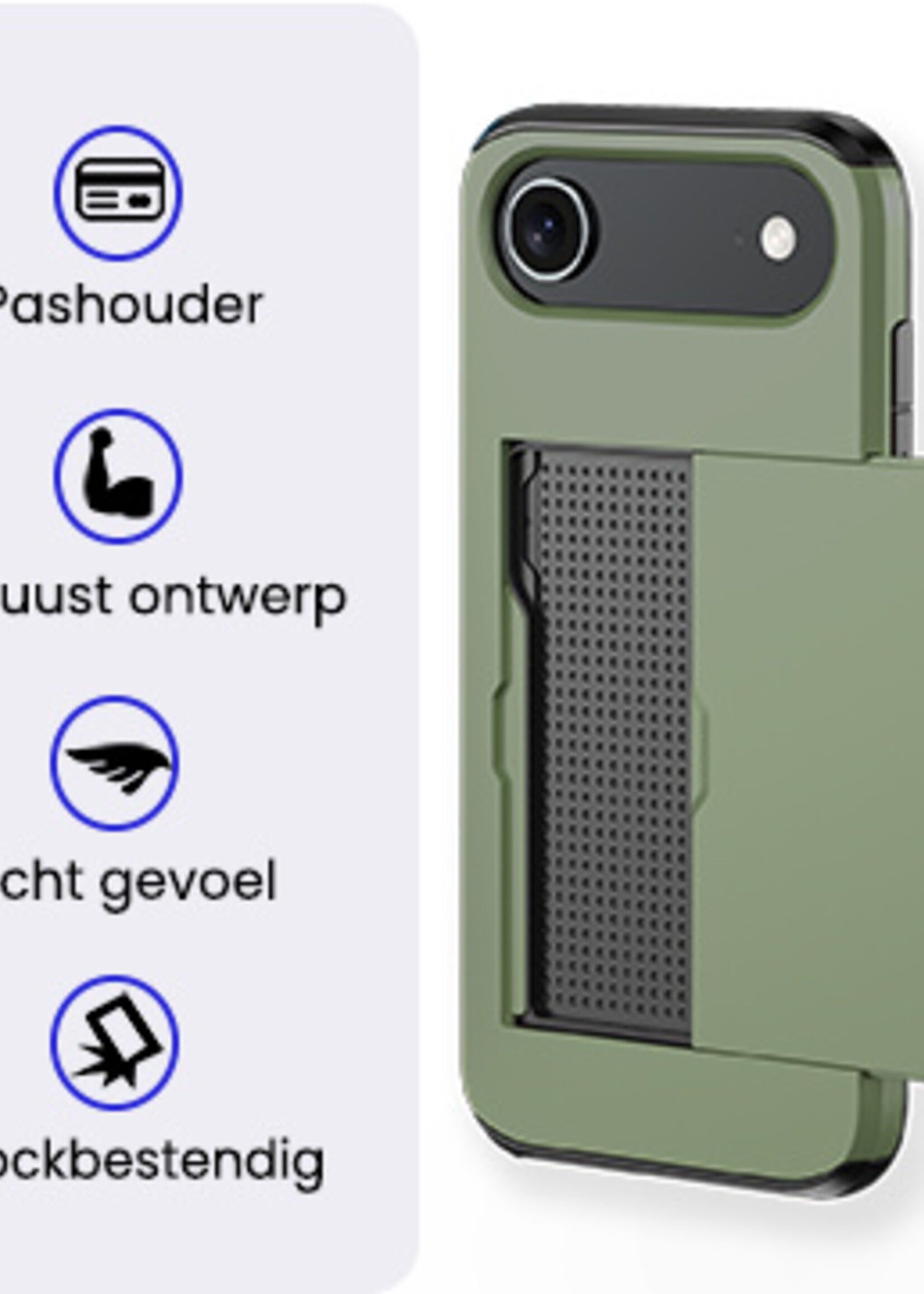 BTH BTH iPhone Air Hoesje Pashouder Hard Met Screenprotector - Donker Groen