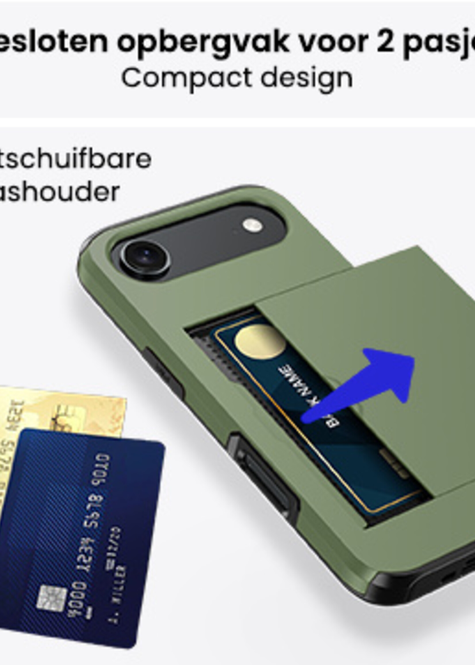 BTH BTH iPhone Air Hoesje Pashouder Hard Met Screenprotector - Donker Groen