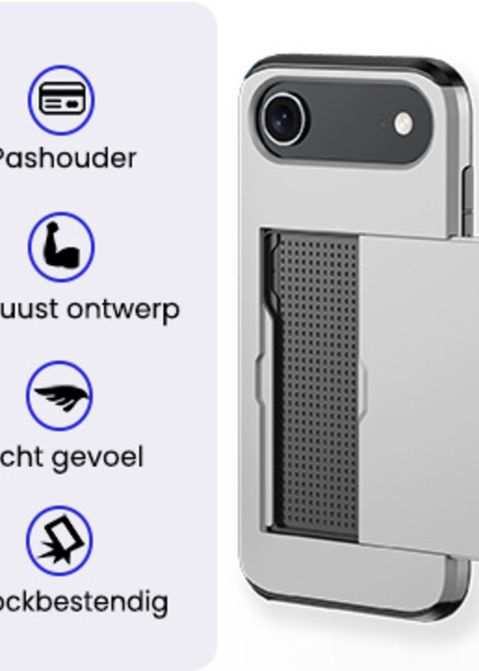 BTH BTH iPhone Air Hoesje Pashouder Hard Met Screenprotector - Grijs