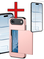 BTH BTH iPhone Air Hoesje Pashouder Hard Met Screenprotector - Rosé Goud