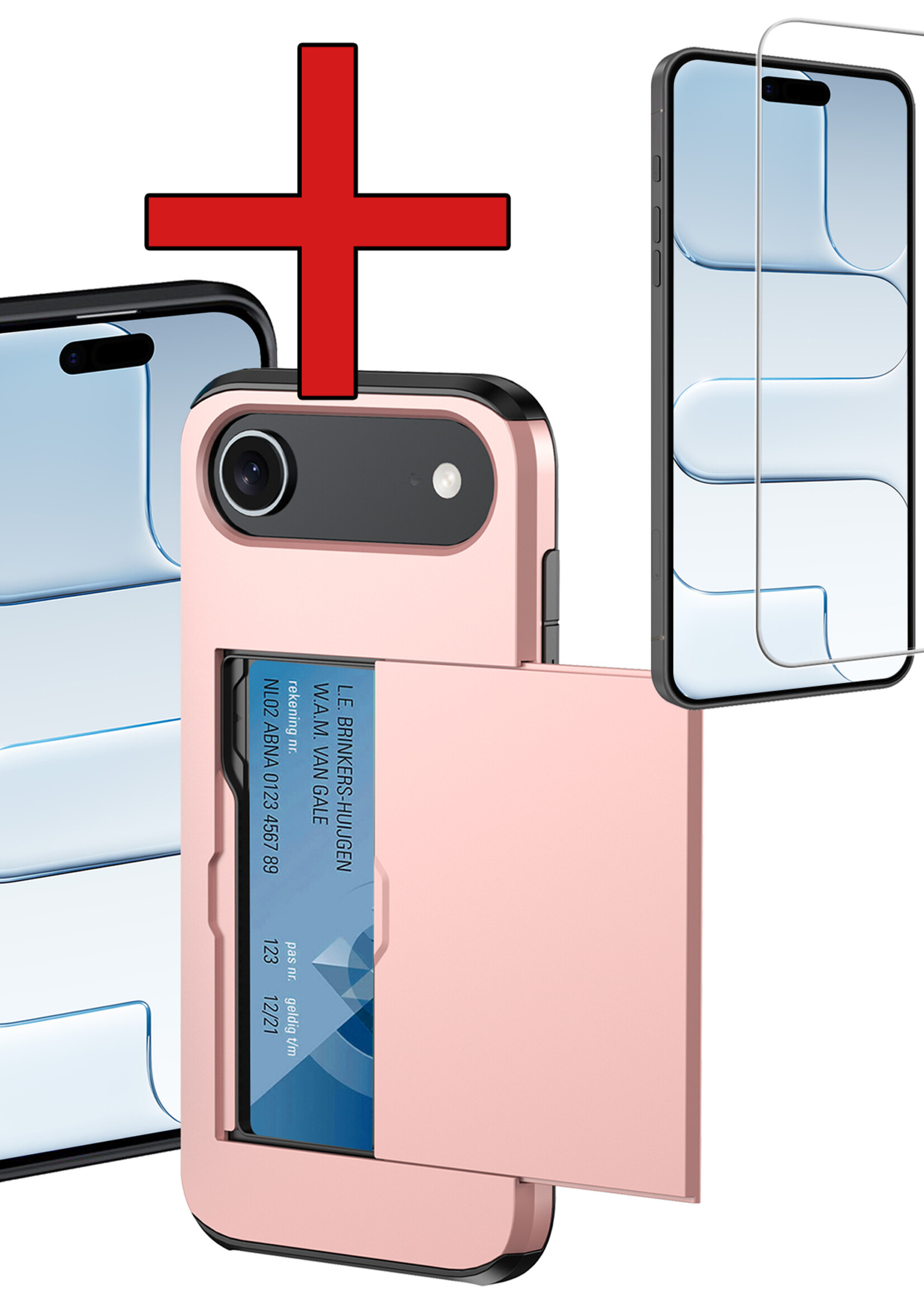 BTH BTH iPhone Air Hoesje Pashouder Hard Met Screenprotector - Rosé Goud