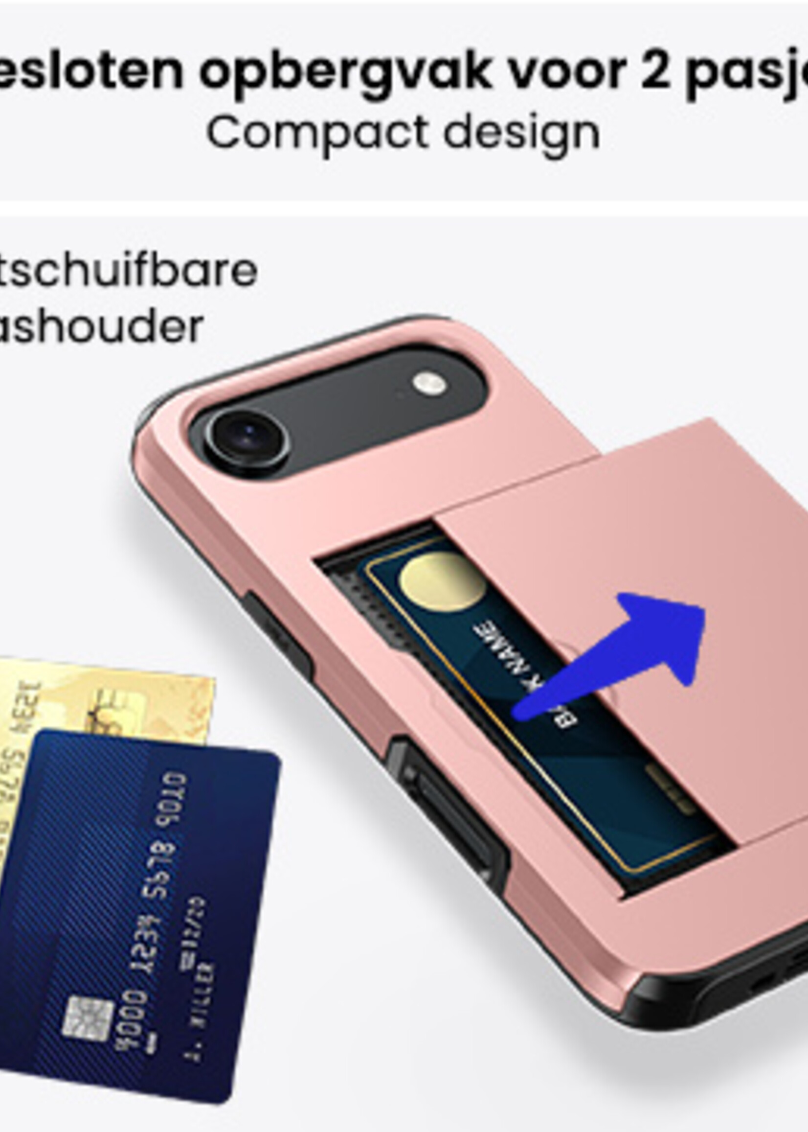 BTH BTH iPhone Air Hoesje Pashouder Hard Met Screenprotector - Rosé Goud