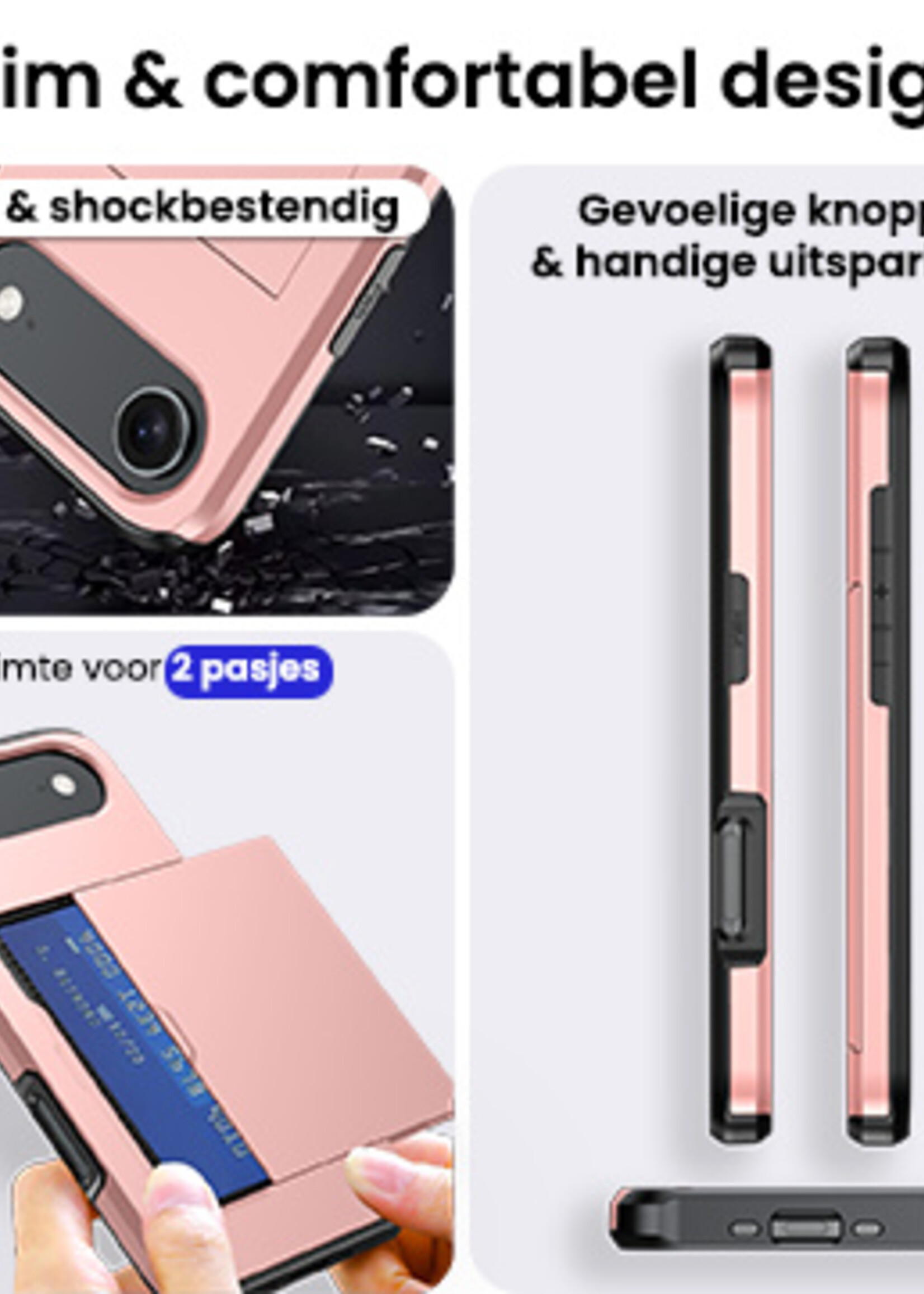 BTH BTH iPhone Air Hoesje Pashouder Hard Met Screenprotector - Rosé Goud