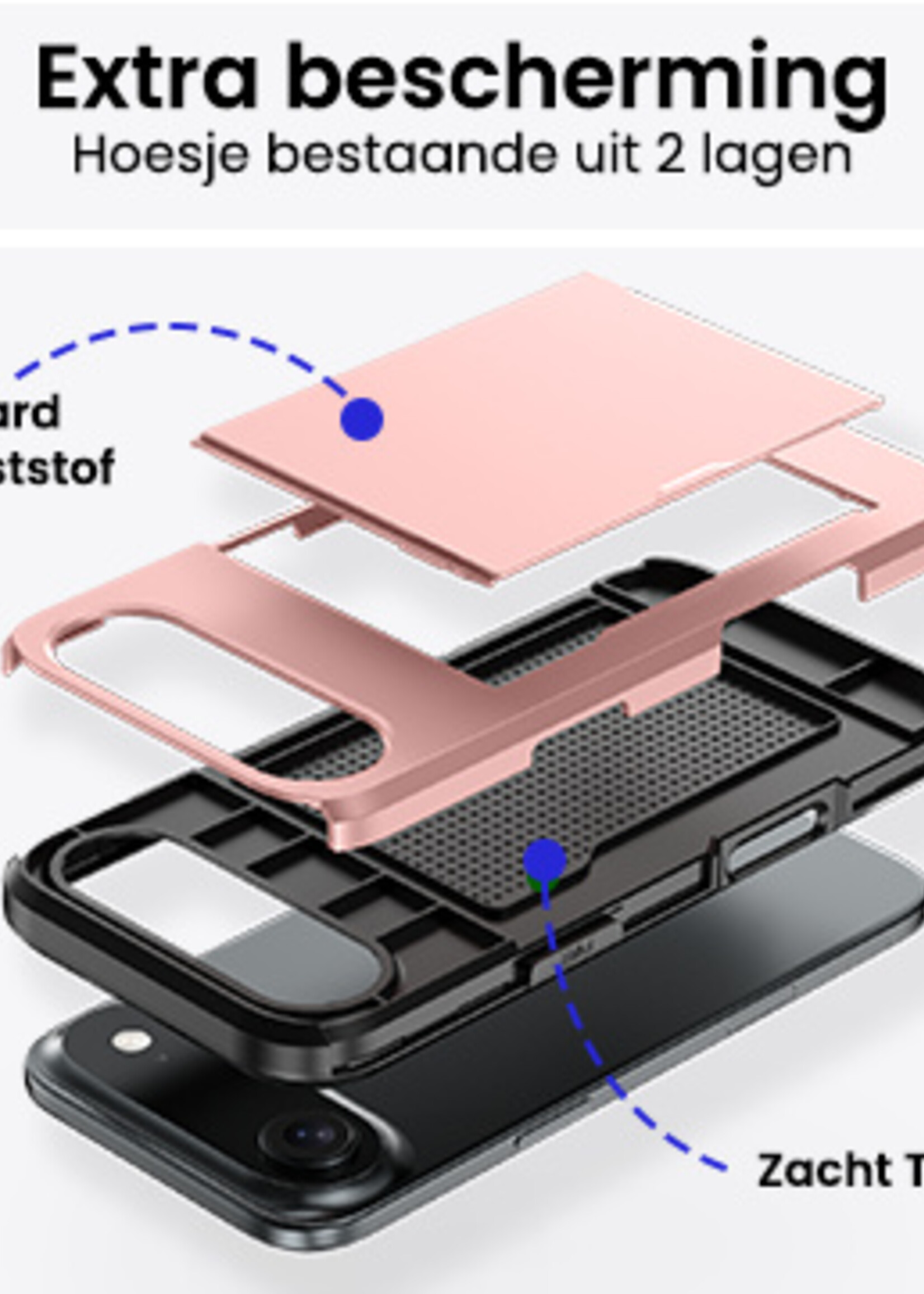 BTH BTH iPhone Air Hoesje Pashouder Hard Met Screenprotector - Rosé Goud