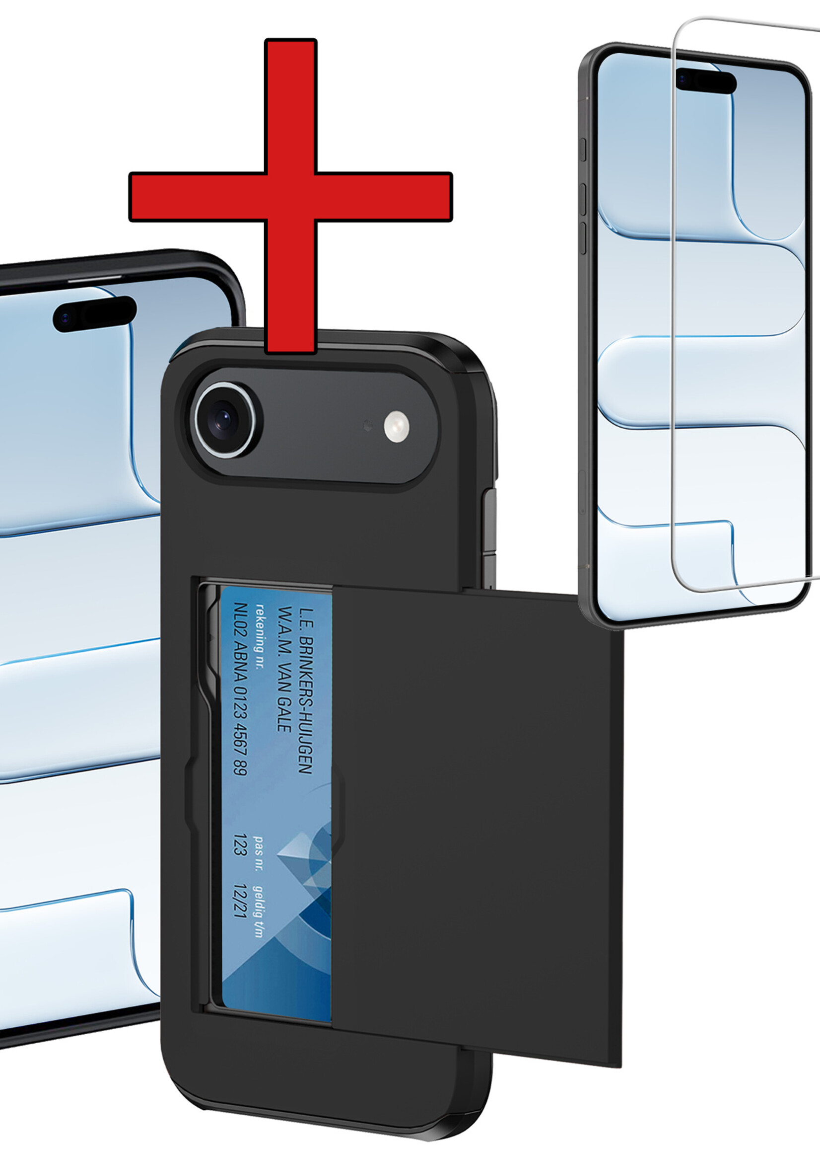 BTH BTH iPhone Air Hoesje Pashouder Hard Met Screenprotector - Zwart