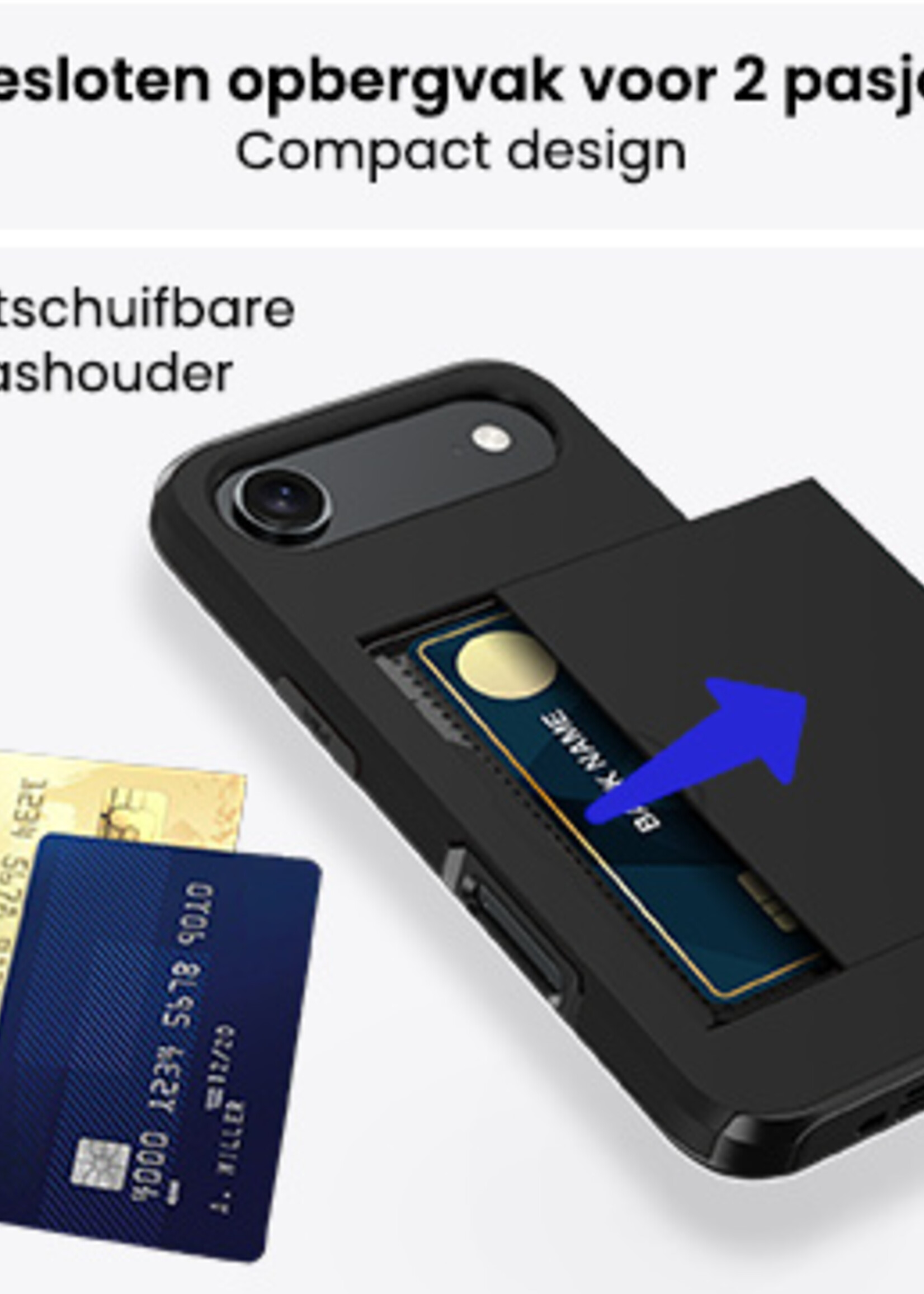 BTH BTH iPhone Air Hoesje Pashouder Hard Met Screenprotector - Zwart