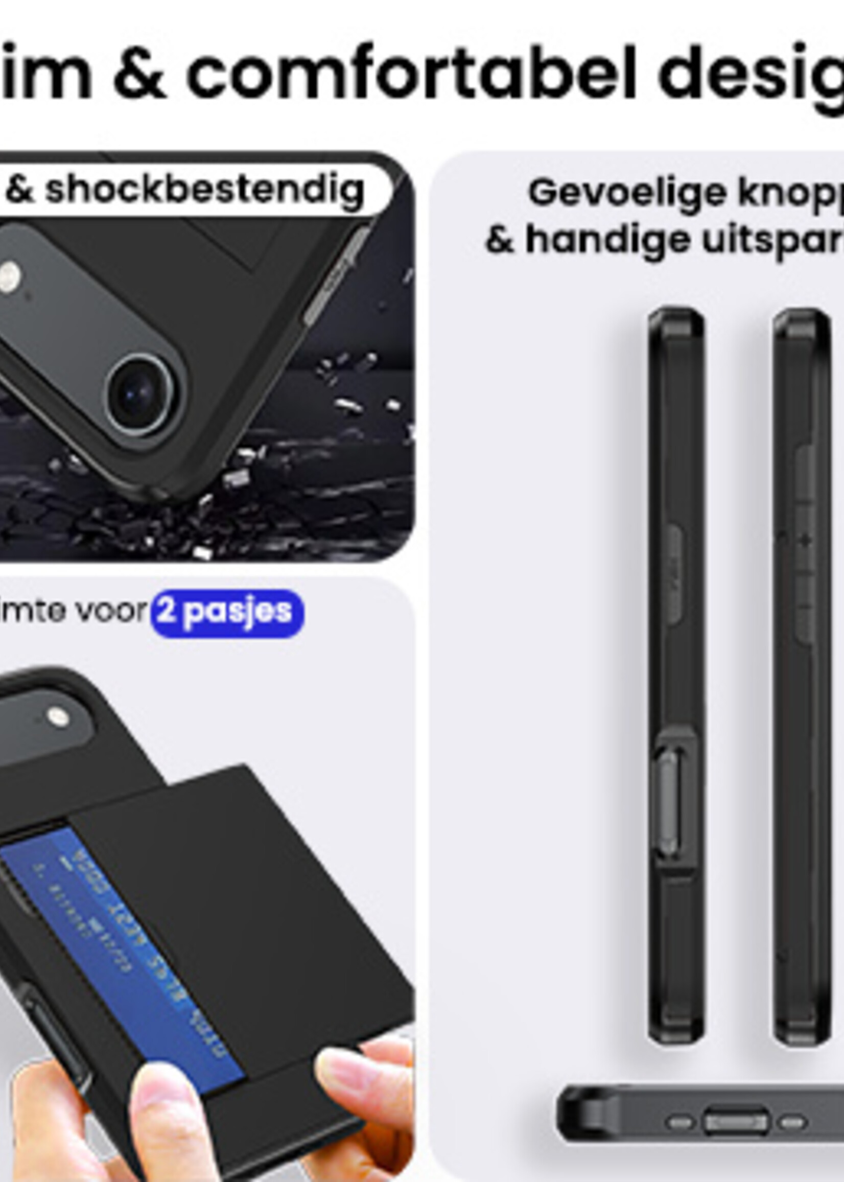 BTH BTH iPhone Air Hoesje Pashouder Hard Met Screenprotector - Zwart