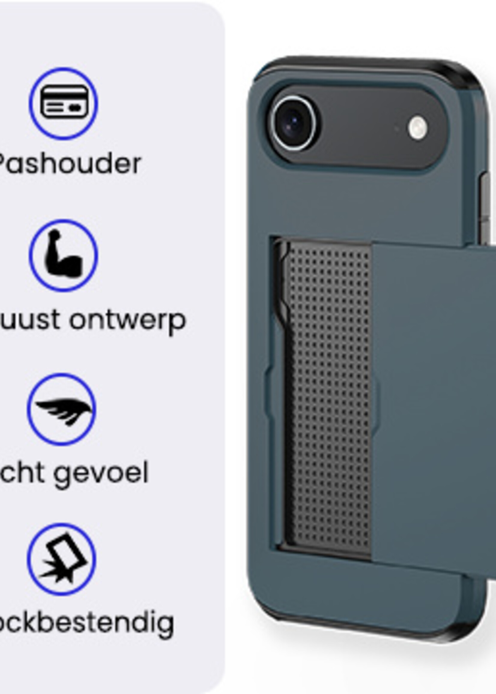 BTH BTH iPhone Air Hoesje Pashouder Hard Met 2x Screenprotector - Donker Blauw