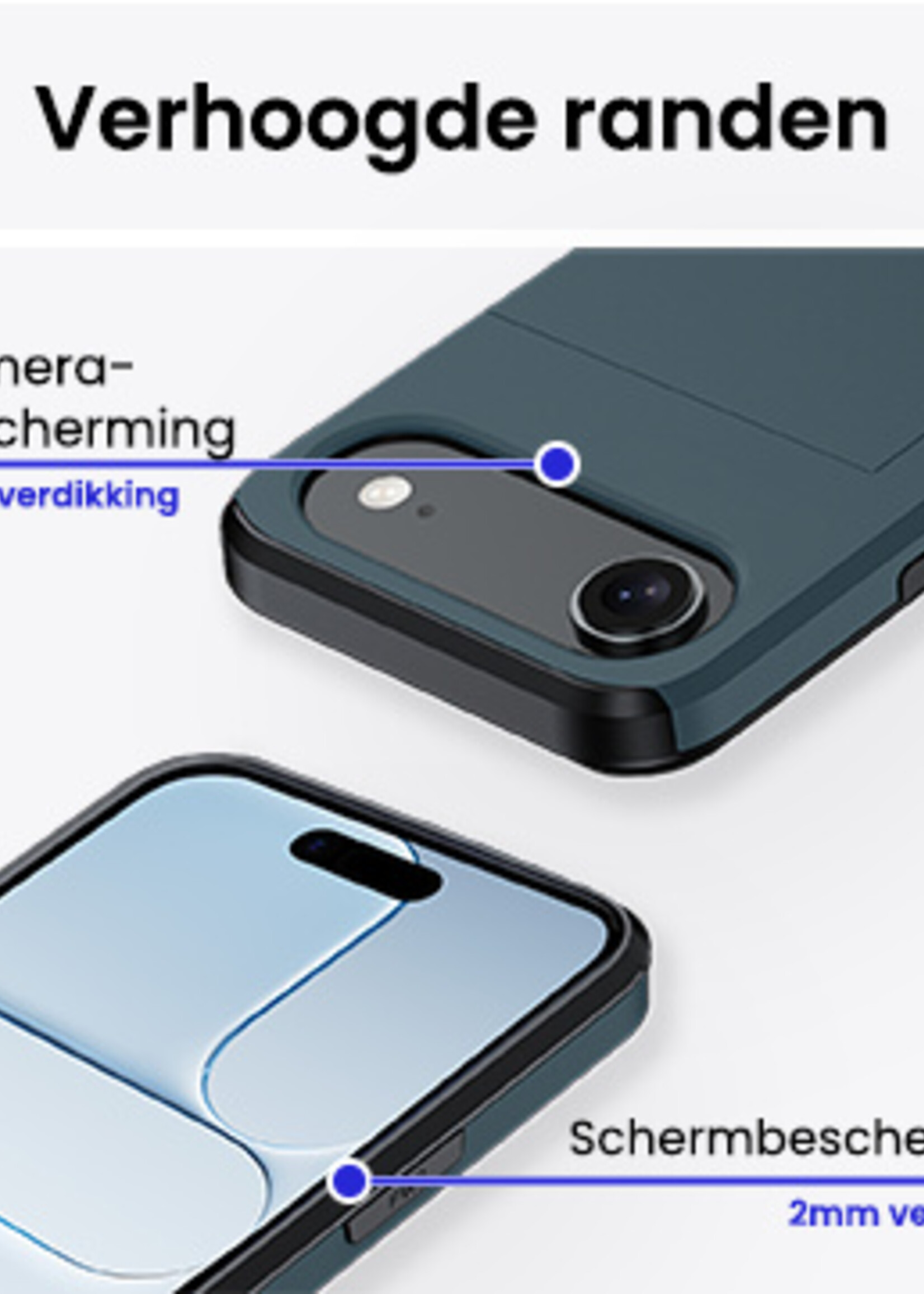 BTH BTH iPhone Air Hoesje Pashouder Hard Met 2x Screenprotector - Donker Blauw