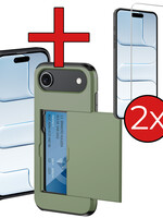 BTH BTH iPhone Air Hoesje Pashouder Hard Met 2x Screenprotector - Donker Groen