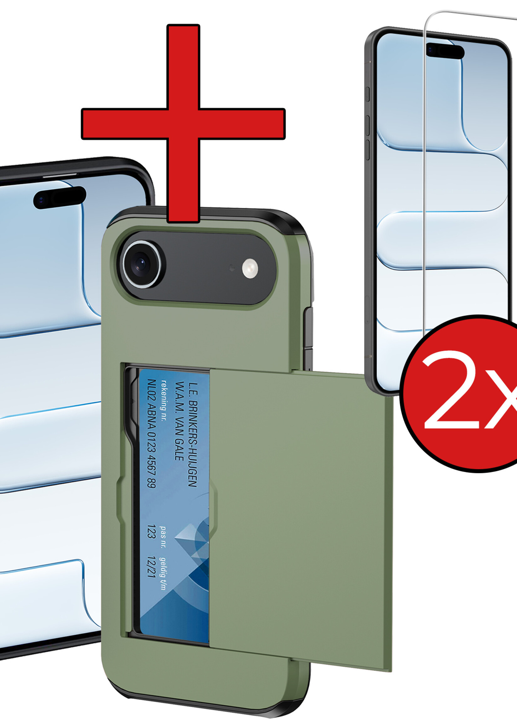 BTH BTH iPhone Air Hoesje Pashouder Hard Met 2x Screenprotector - Donker Groen