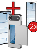 BTH BTH iPhone Air Hoesje Pashouder Hard Met 2x Screenprotector - Grijs