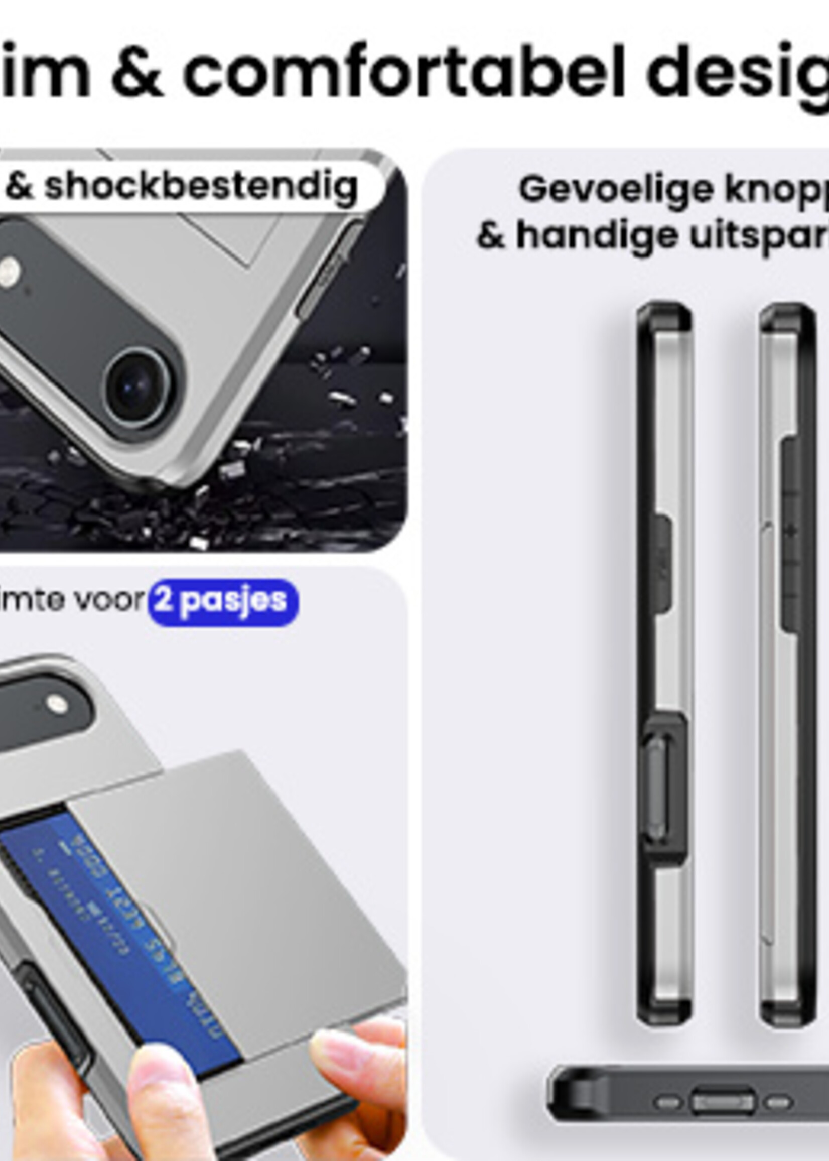 BTH BTH iPhone Air Hoesje Pashouder Hard Met 2x Screenprotector - Grijs