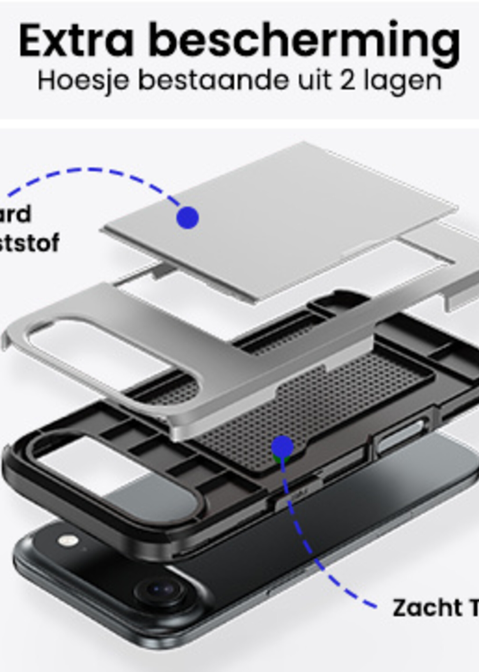 BTH BTH iPhone Air Hoesje Pashouder Hard Met 2x Screenprotector - Grijs