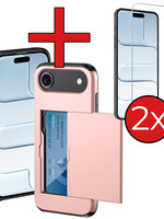 BTH BTH iPhone Air Hoesje Pashouder Hard Met 2x Screenprotector - Rosé Goud