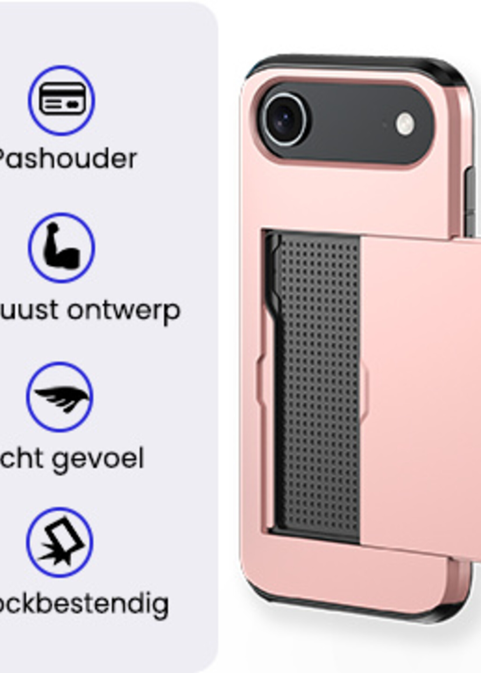BTH BTH iPhone Air Hoesje Pashouder Hard Met 2x Screenprotector - Rosé Goud