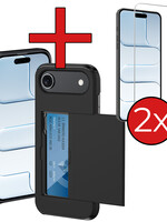 BTH BTH iPhone Air Hoesje Pashouder Hard Met 2x Screenprotector - Zwart