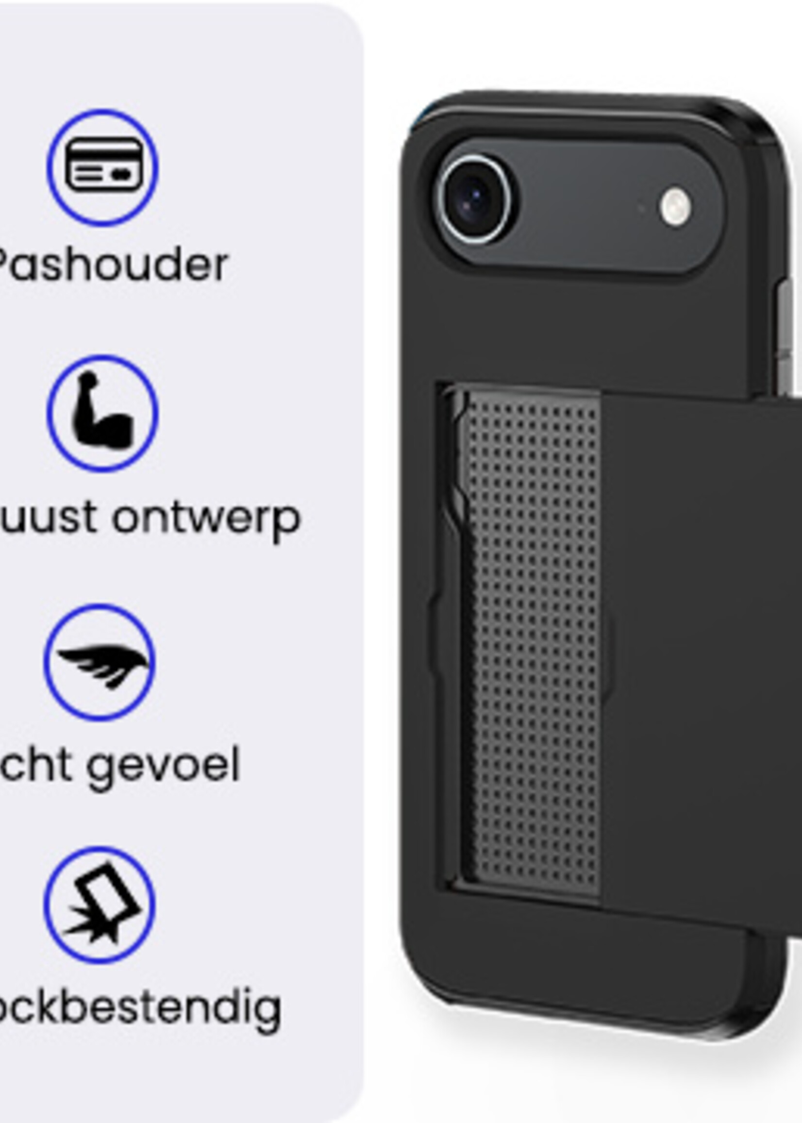 BTH BTH iPhone Air Hoesje Pashouder Hard Met 2x Screenprotector - Zwart