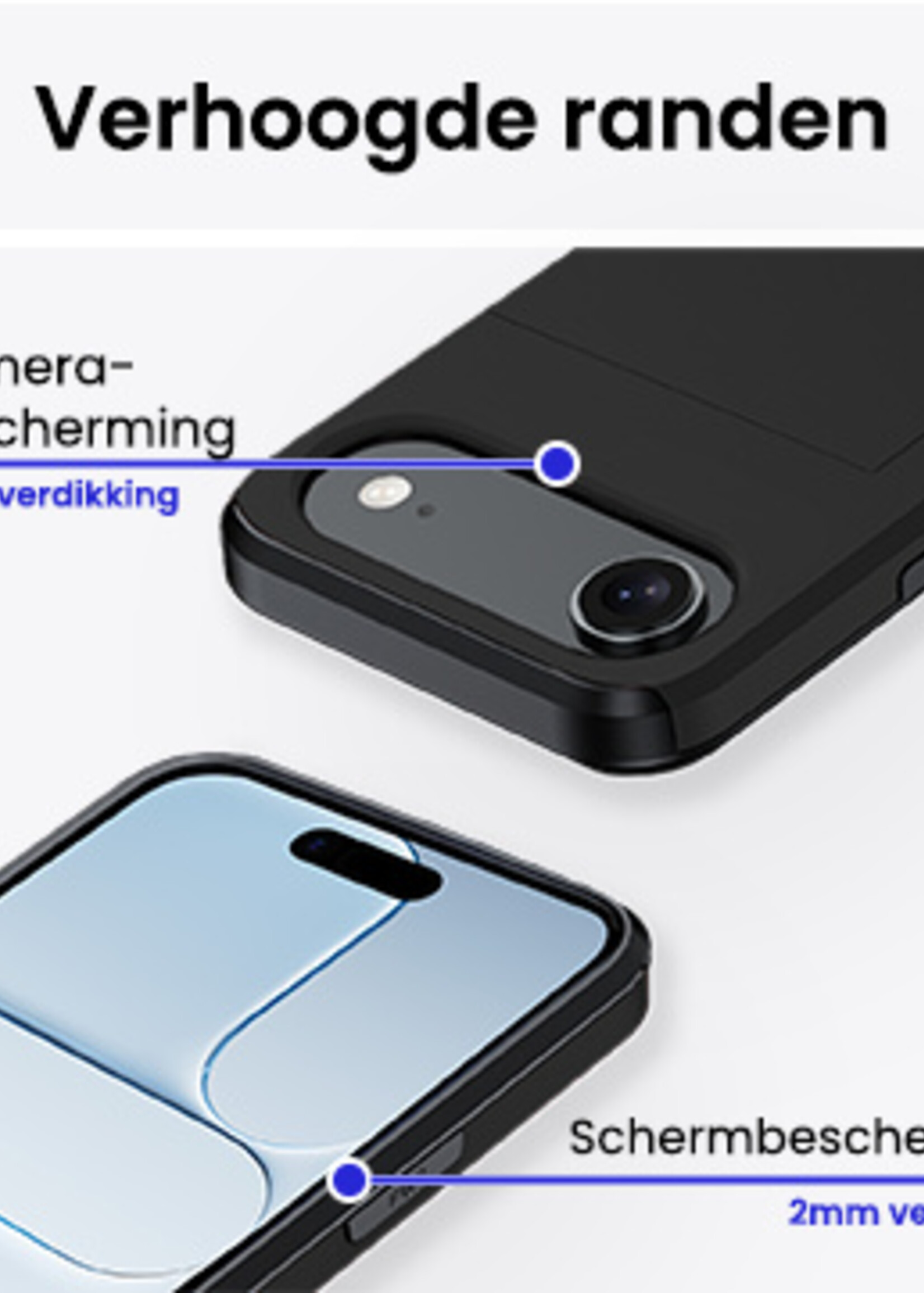 BTH BTH iPhone Air Hoesje Pashouder Hard Met 2x Screenprotector - Zwart