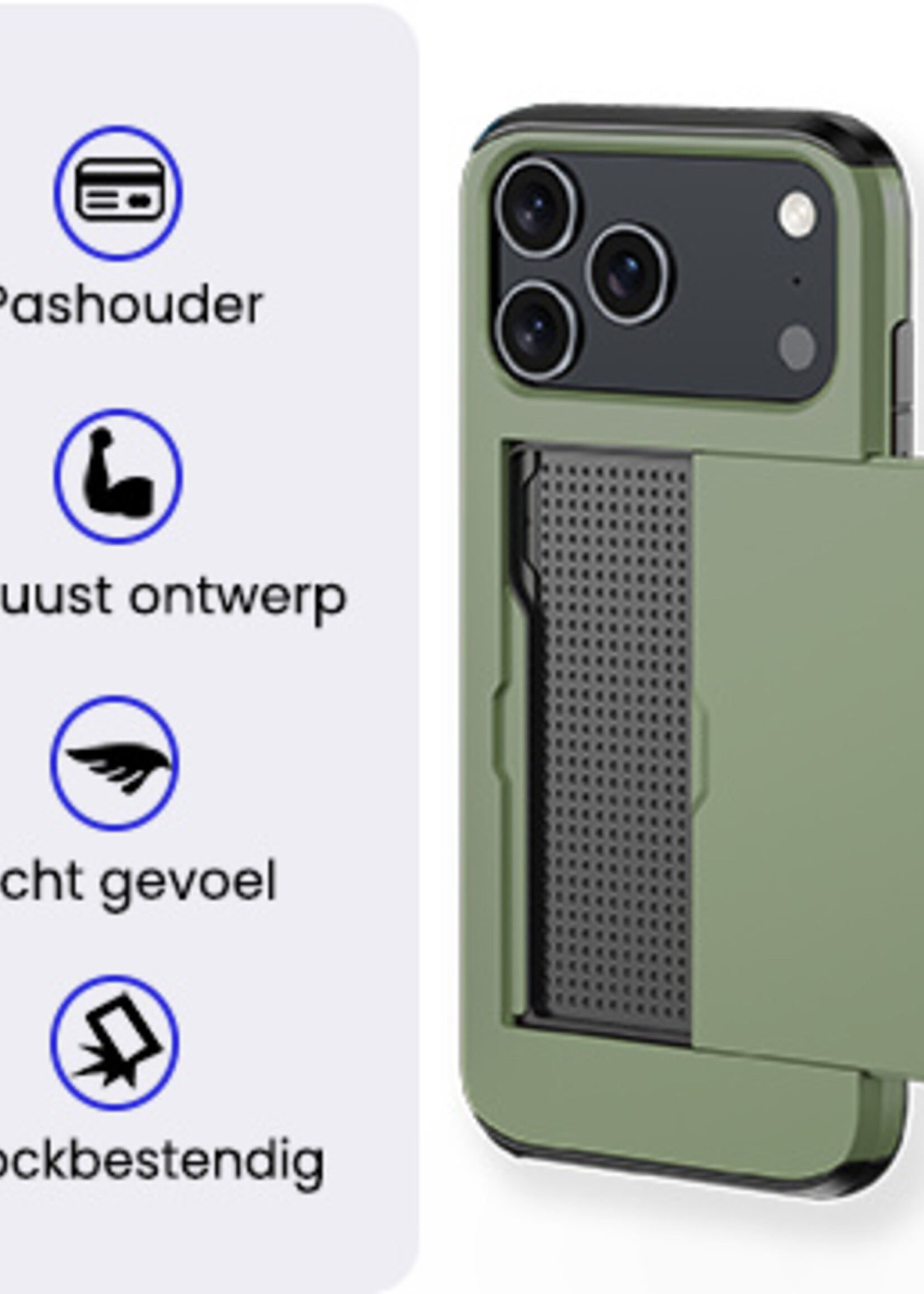 BTH BTH iPhone 17 Pro Hoesje Pashouder Hard - Donker Groen