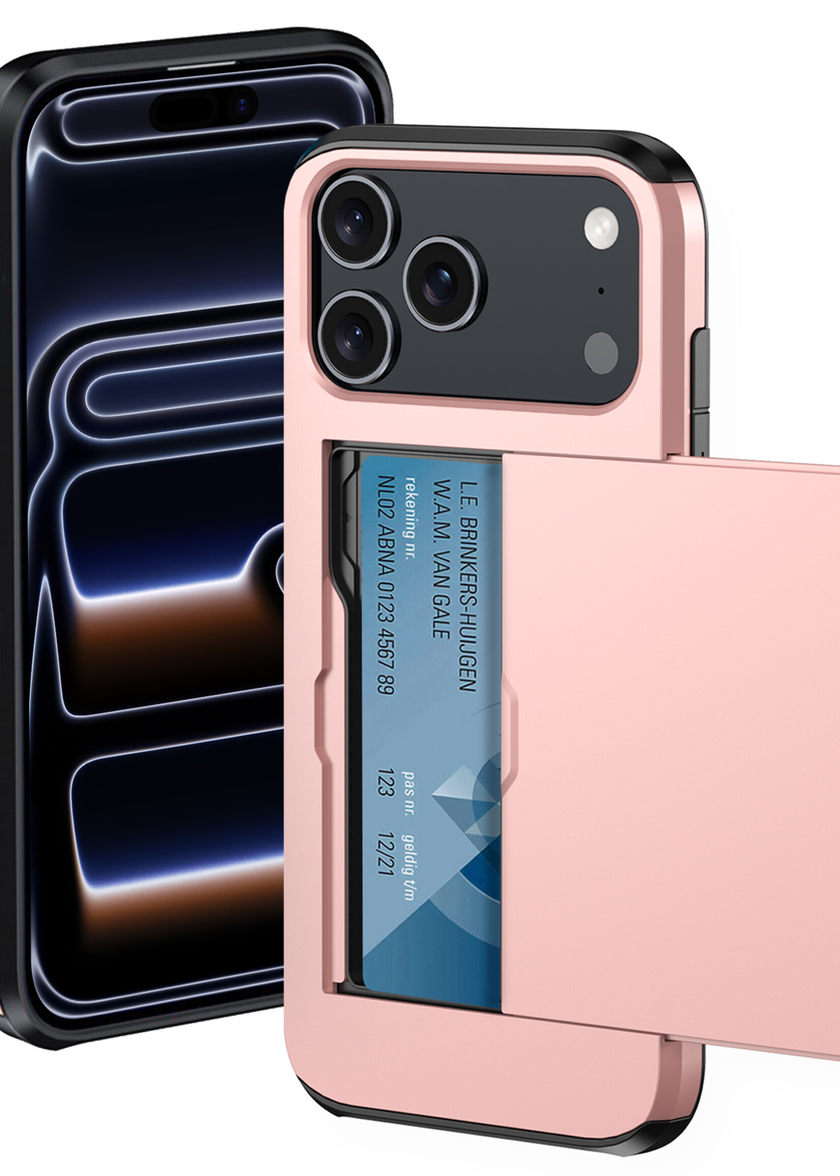 BTH BTH iPhone 17 Pro Hoesje Pashouder Hard - Rosé Goud