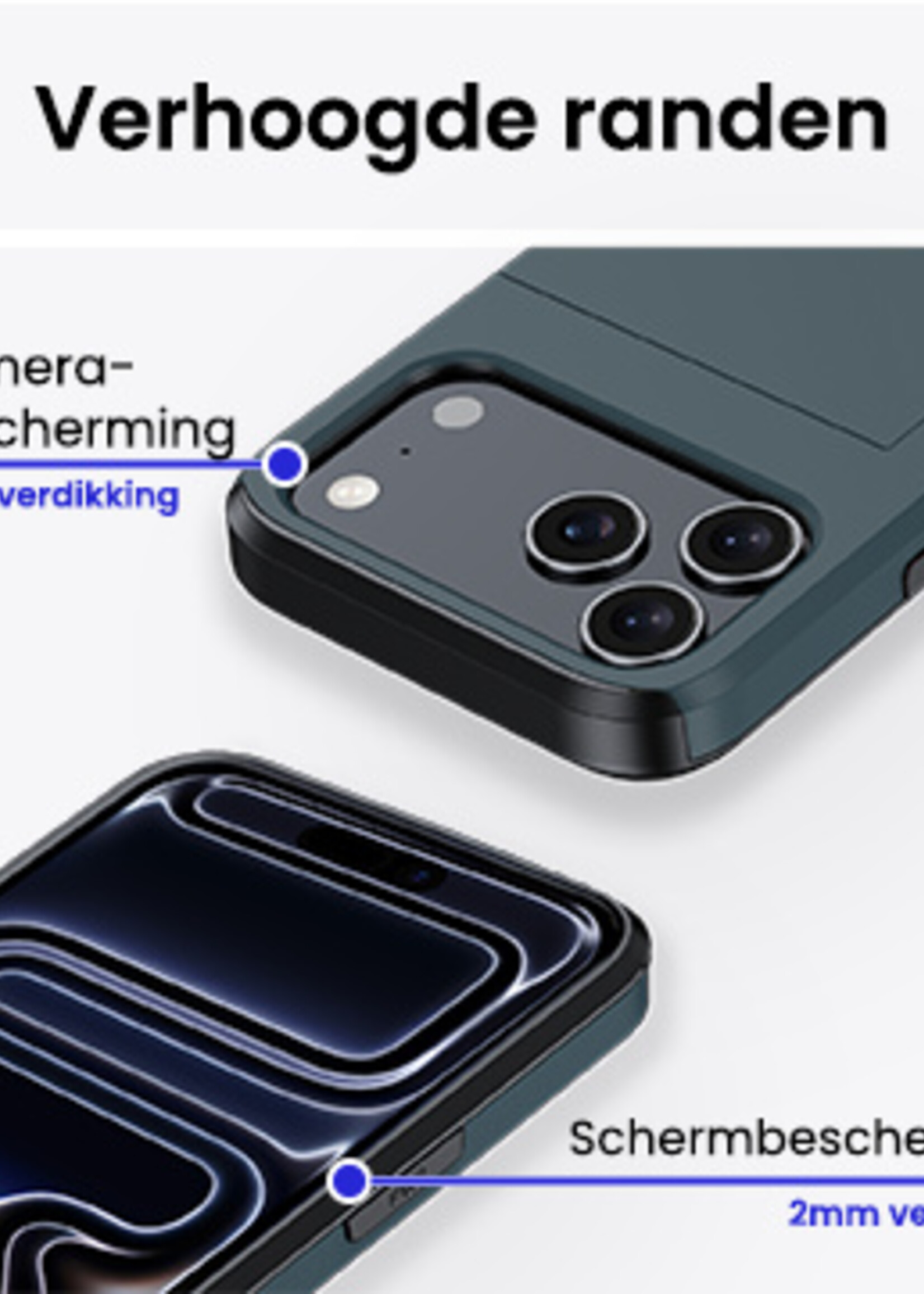 BTH BTH iPhone 17 Pro Hoesje Pashouder Hard Met Screenprotector - Donker Blauw