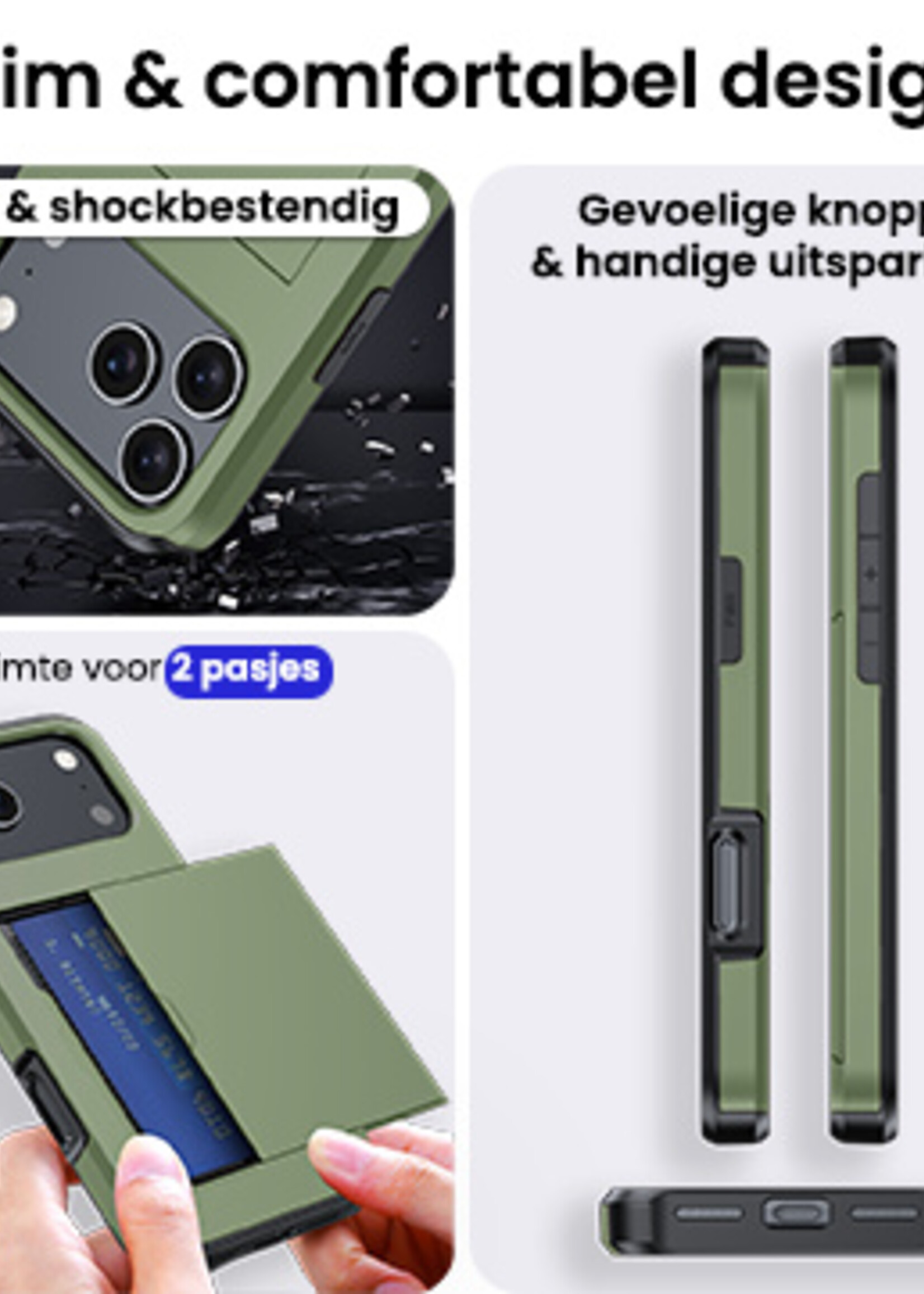 BTH BTH iPhone 17 Pro Hoesje Pashouder Hard Met Screenprotector - Donker Groen