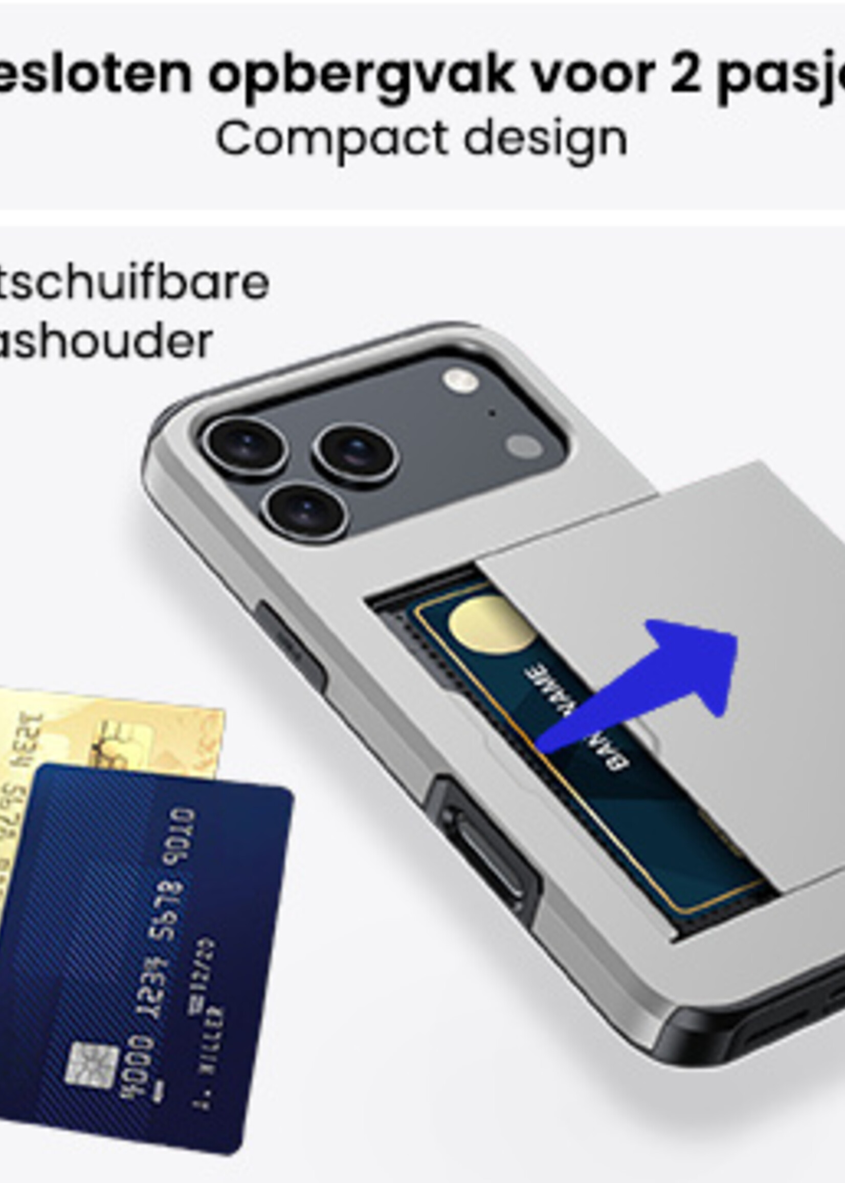 BTH BTH iPhone 17 Pro Hoesje Pashouder Hard Met Screenprotector - Grijs