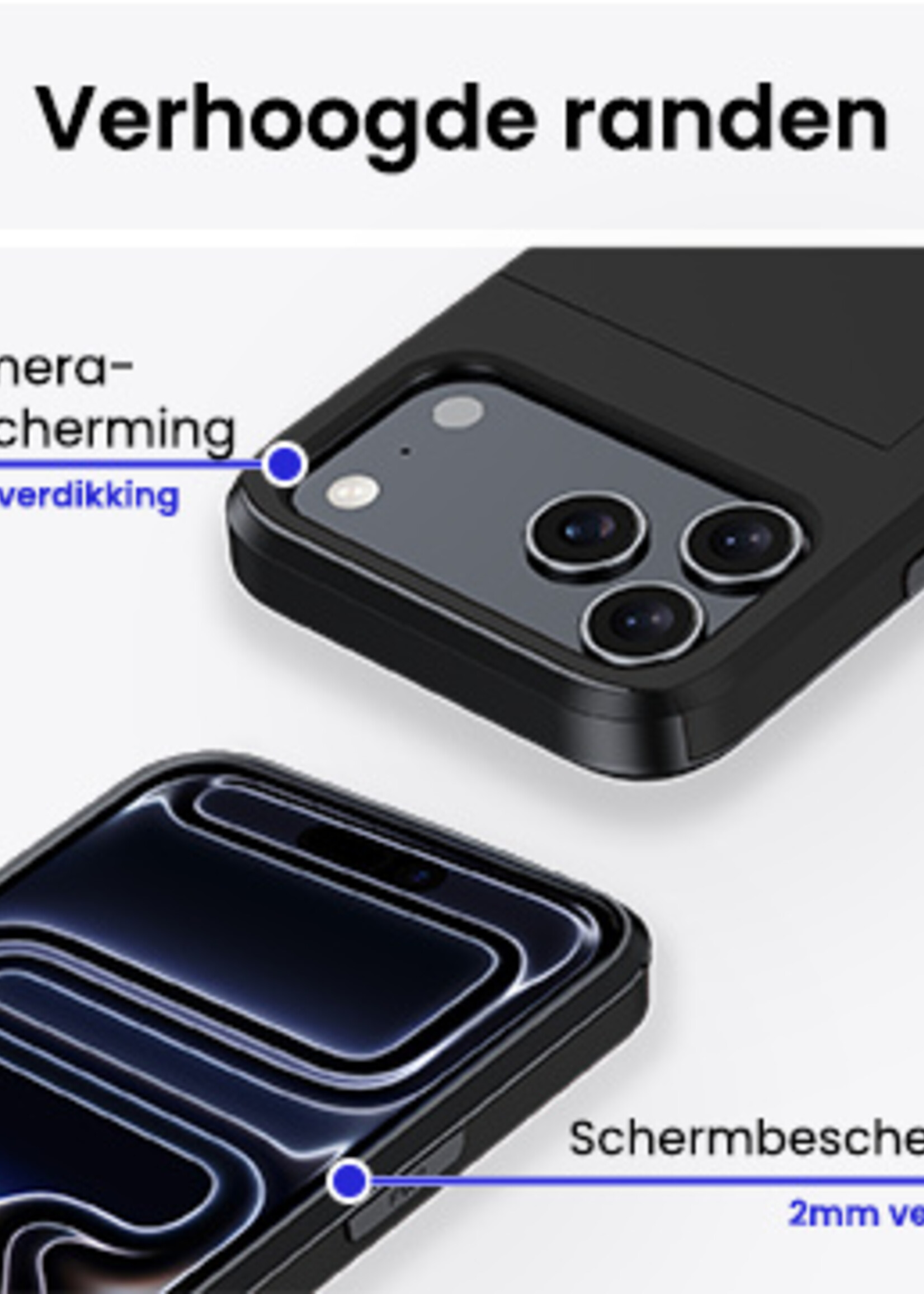 BTH BTH iPhone 17 Pro Hoesje Pashouder Hard Met Screenprotector - Zwart