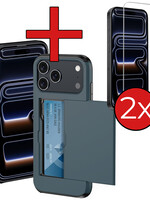 BTH BTH iPhone 17 Pro Hoesje Pashouder Hard Met 2x Screenprotector - Donker Blauw